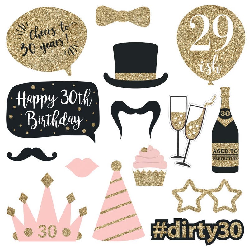 Perfect Occasion Fully Assembled 30th Birthday Photo Booth Props - Set of 30 - Pink & Gold Selfie Signs - 30th Party Supplies & Decorations - Cute Bday Designs with Real Glitter - Did We Mention No DIY - Image 5